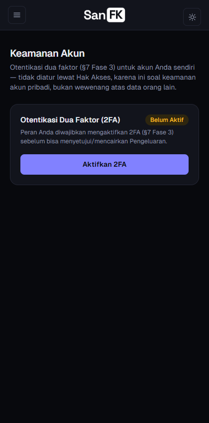 Halaman Keamanan Akun di ponsel