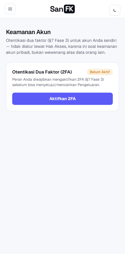 Halaman Keamanan Akun di ponsel