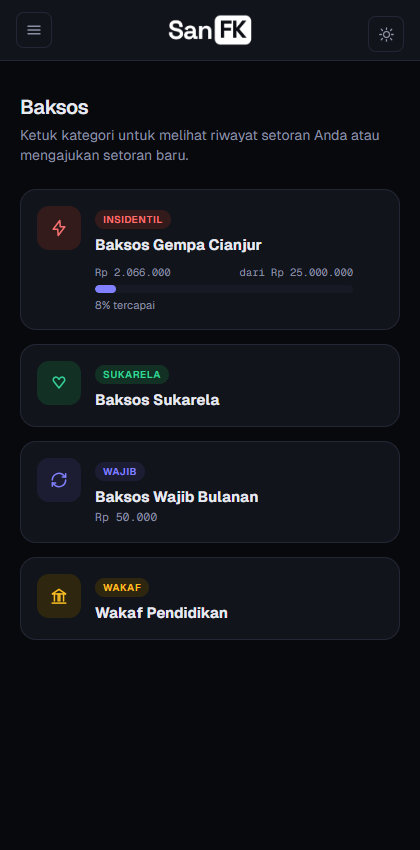 Daftar kategori Baksos di ponsel
