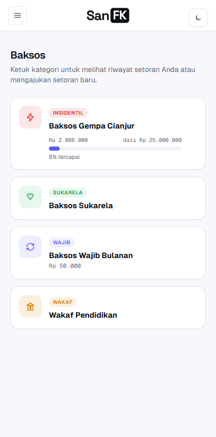Daftar kategori Baksos di ponsel