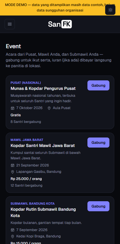 Daftar Event di Portal Santri, tombol Gabung per acara