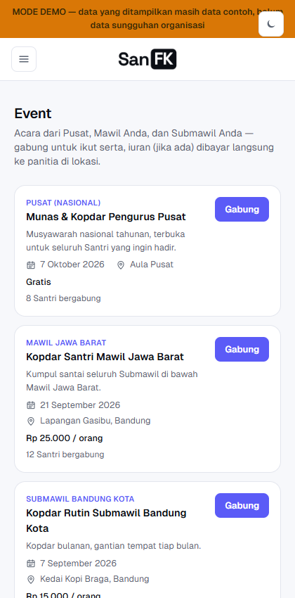 Daftar Event di Portal Santri, tombol Gabung per acara