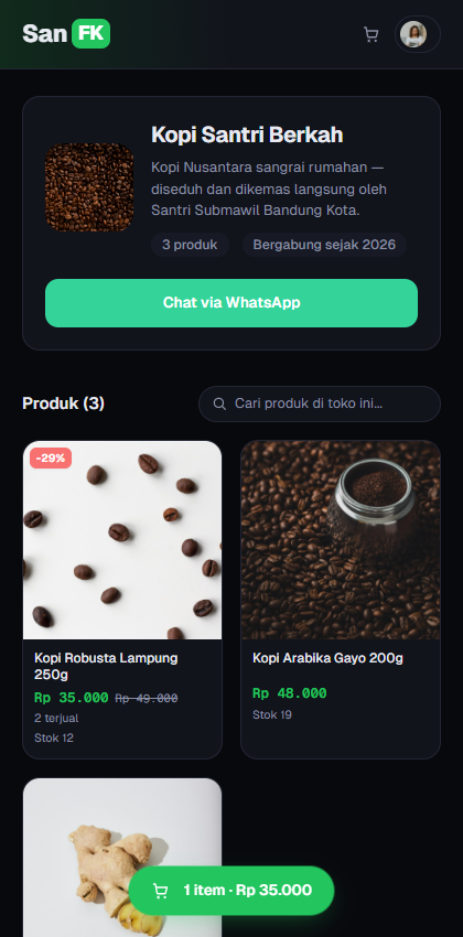 Halaman satu toko dengan katalog produknya