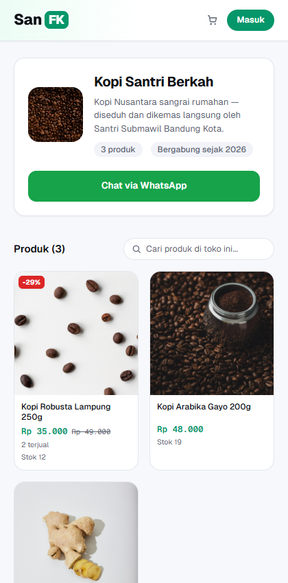 Halaman satu toko dengan katalog produknya